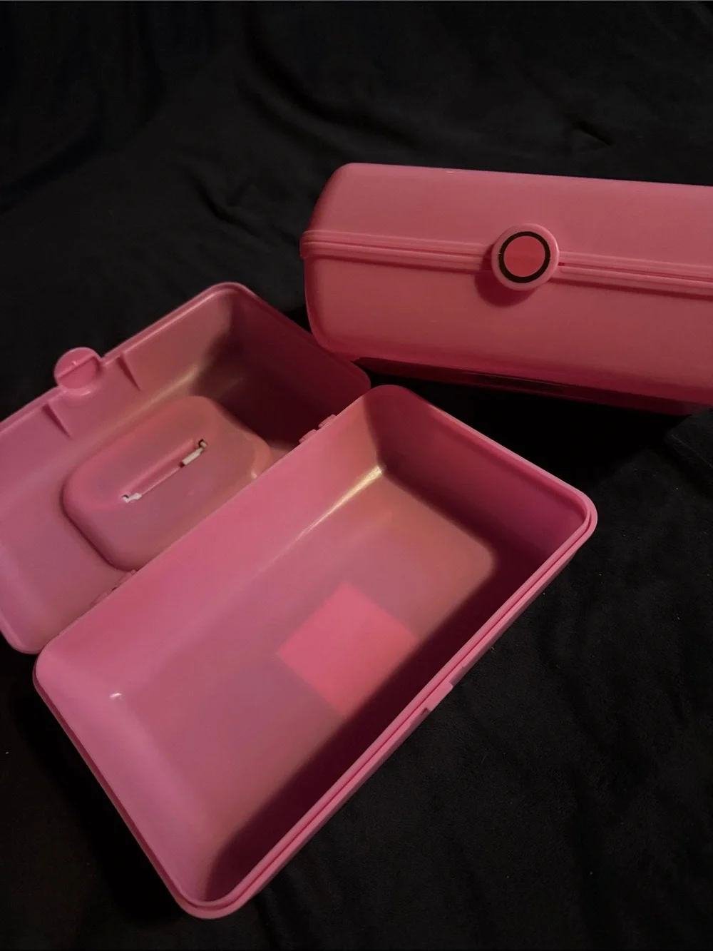 2 Pink Plastic Storage Box Compact Organizer Makeup Case School Supplies